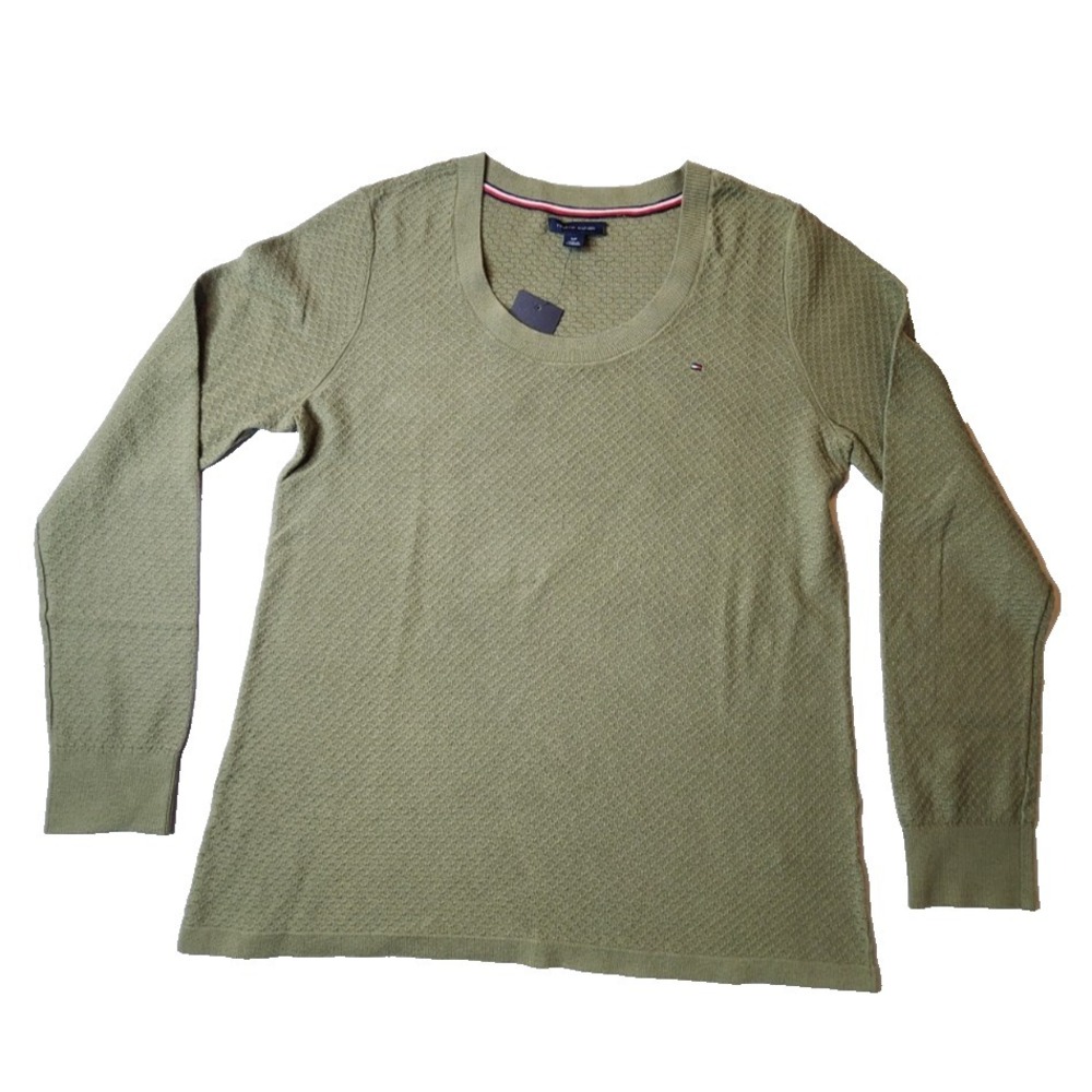 Tommy Hilfiger Women Sweater Rounded Neck Flag Logo Olive Size S